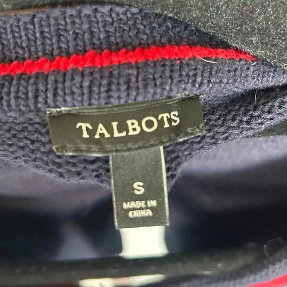 Talbots Navy Blue with Red White Trim Stripes Cardigan Sweater - Picture 2 of 5